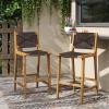 Christopher Knight Home Beryl Patio Barstool Set of 2, Outdoor Counter Height Stool with Wood Frame and Natural PE Wicker, Bar Stool with Backrest/Footrest for Backyard Balcony Garden, Light Teak(Teak + Dark Brown)