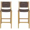 Christopher Knight Home Beryl Patio Barstool Set of 2, Outdoor Counter Height Stool with Wood Frame and Natural PE Wicker, Bar Stool with Backrest/Footrest for Backyard Balcony Garden, Light Teak(Teak + Dark Brown)