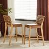 Christopher Knight Home Caitlyn lndoor Barstool Set of 2, Counter Height Stool with Footrest/Backrest for Bar Table, Natural Rubberwood Frame with Faux Leather Upholstery Counter Stool, Brown+Natural