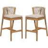Christopher Knight Home Cuz Patio Barstool Set of 2, Outdoor Counter Height Stool with Sturdy Acacia Wood Frame and Rope Backrest, Bar Stool with Seat Cushion for Backyard Garden, Beige + Teak