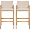 Christopher Knight Home Deft Patio Barstool Set of 2, Outdoor Counter Height Stool with Acacia Wood Frame and Wicker, Bar Stool with Backrest/Seat Cushion for Backyard Garden, Beige + Teak