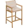 Christopher Knight Home Deft Patio Barstool Set of 2, Outdoor Counter Height Stool with Acacia Wood Frame and Wicker, Bar Stool with Backrest/Seat Cushion for Backyard Garden, Beige + Teak