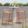 Christopher Knight Home Hearth 29.5″H Patio Barstools Set of 2, Aluminum Frame Barstool, Woven Rpoe Island Counter Stool, Scallop-shaped Backrest Bistro Chairs for Balcony Backyard Garden, Sage Green(Orange)