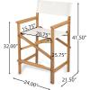 Christopher Knight Home Manny Patio Acacia Wood Counter Height Bar Stool Set of 2, Fabric Barstool Set for Bar Table,Kitchen Island Dining Chair Set,Wooden Counter Stool with Footrest,Light Beige+Teak