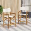 Christopher Knight Home Manny Patio Acacia Wood Counter Height Bar Stool Set of 2, Fabric Barstool Set for Bar Table,Kitchen Island Dining Chair Set,Wooden Counter Stool with Footrest,Light Beige+Teak