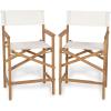 Christopher Knight Home Manny Patio Acacia Wood Counter Height Bar Stool Set of 2, Fabric Barstool Set for Bar Table,Kitchen Island Dining Chair Set,Wooden Counter Stool with Footrest,Light Beige+Teak
