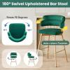 Christopher Knight Home Marin Counter Height Bar Stools Set of 2, 180° Swivel Upholstered Barstools with Backs and Metal Legs, Dining Room Chairs, Counter Height Stools with Footrest, Green + Golden(Green + Golden)