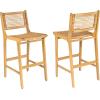 Christopher Knight Home Merry Patio Acacia Wood Bar Stool Set of 2, Counter Height Barstool Set for Bar Table,Handwoven Wicker Kitchen Island Dining Chair,Wooden Counter Stool with Footrest,Light Teak