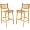 Christopher Knight Home Merry Patio Acacia Wood Bar Stool Set of 2, Counter Height Barstool Set for Bar Table,Handwoven Wicker Kitchen Island Dining Chair,Wooden Counter Stool with Footrest,Light Teak