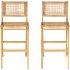 Christopher Knight Home Merry Patio Acacia Wood Bar Stool Set of 2, Counter Height Barstool Set for Bar Table,Handwoven Wicker Kitchen Island Dining Chair,Wooden Counter Stool with Footrest,Light Teak