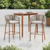 Christopher Knight Home Pansy Outdoor Bar Stools Set of 2, Round Barstool for Kitchen Island, Metal Rattan Frame Dining Room Chair, Counter Stool with Footrest and Cushion, Teak+Gray
