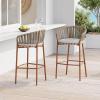 Christopher Knight Home Pansy Outdoor Bar Stools Set of 2, Round Barstool for Kitchen Island, Metal Rattan Frame Dining Room Chair, Counter Stool with Footrest and Cushion, Teak+Gray