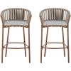 Christopher Knight Home Pansy Outdoor Bar Stools Set of 2, Round Barstool for Kitchen Island, Metal Rattan Frame Dining Room Chair, Counter Stool with Footrest and Cushion, Teak+Gray