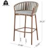 Christopher Knight Home Pansy Outdoor Bar Stools Set of 2, Round Barstool for Kitchen Island, Metal Rattan Frame Dining Room Chair, Counter Stool with Footrest and Cushion, Teak+Gray