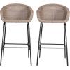 Christopher Knight Home Rekkles Patio Barstool Set of 2, PE Rattan Outdoor Counter Height Stool Set for Bar Table, Metal Frame Barstool for Backyard Balcony Garden, Black + Light Gray(Black + Light Brown)
