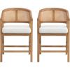 Christopher Knight Home Set of 2 Morley Wooden Counter Height Bar Stool, Kitchen Island Barstool with footrest, Curved Backrest Dining Chair, Soft Removable Cushions, Beige+Natural(Beige+natural)