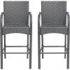 Christopher Knight Home Solis 30″ H Patio Barstools Set of 2, Woven Rattan Barstool, Wicker Weave Armchair, Tall Bistro Chair with Footrail, Outdoor Counter Stool for Backyard Garden, Gray