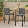 Christopher Knight Home Solis 30″ H Patio Barstools Set of 2, Woven Rattan Barstool, Wicker Weave Armchair, Tall Bistro Chair with Footrail, Outdoor Counter Stool for Backyard Garden, Gray