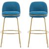 Christopher Knight Home Wally Barstool Set of 2, Metal Bar Stools for Kitchen Island, Fabric Accent Chair for Bar Table, Modern Counter Stools with Footrest and Backrest, Blue and Gold(Blue and Gold)