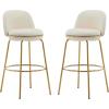 Christopher Knight Home Wally Barstool Set of 2, Metal Bar Stools for Kitchen Island, Fabric Accent Chair for Bar Table, Modern Counter Stools with Footrest and Backrest, Blue and Gold(Beige and Gold)