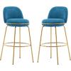 Christopher Knight Home Wally Barstool Set of 2, Metal Bar Stools for Kitchen Island, Fabric Accent Chair for Bar Table, Modern Counter Stools with Footrest and Backrest, Blue and Gold(Blue and Gold)
