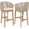 Christopher Knight Home Zax Set of 2 Patio Barstool, Acacia Wood & Rope Outdoor Counter Stool with Backrest/Footrest, Barstool Chairs with Cushion Seating for Backyard Balcony Garden, Beige + Teak(Beige + Teak)