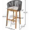 Christopher Knight Home Zax Set of 2 Patio Barstool, Acacia Wood & Rope Outdoor Counter Stool with Backrest/Footrest, Barstool Chairs with Cushion Seating for Backyard Balcony Garden, Beige + Teak(Beige + Gray + Teak)