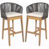 Christopher Knight Home Zax Set of 2 Patio Barstool, Acacia Wood & Rope Outdoor Counter Stool with Backrest/Footrest, Barstool Chairs with Cushion Seating for Backyard Balcony Garden, Beige + Teak(Beige + Gray + Teak)