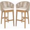 Christopher Knight Home Zax Set of 2 Patio Barstool, Acacia Wood & Rope Outdoor Counter Stool with Backrest/Footrest, Barstool Chairs with Cushion Seating for Backyard Balcony Garden, Beige + Teak(Beige + Teak)