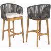 Christopher Knight Home Zax Set of 2 Patio Barstool, Acacia Wood & Rope Outdoor Counter Stool with Backrest/Footrest, Barstool Chairs with Cushion Seating for Backyard Balcony Garden, Beige + Teak(Beige + Gray + Teak)