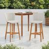 Christopher Knight Home Aurora Patio Barstool Set of 2, Outdoor Counter Stool with Finished Wood and Wicker, Accent Chair with Backrest/Footrest for Bar Table/Kitchen Islands, Light Brown + Teak(Light Grey + Teak)