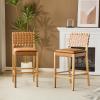 Christopher Knight Home Caitlyn lndoor Barstool Set of 2, Counter Height Stool with Footrest/Backrest for Bar Table, Natural Rubberwood Frame with Faux Leather Upholstery Counter Stool, Brown+Natural
