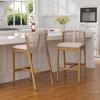 Christopher Knight Home Cuz Patio Barstool Set of 2, Outdoor Counter Height Stool with Sturdy Acacia Wood Frame and Rope Backrest, Bar Stool with Seat Cushion for Backyard Garden, Beige + Teak