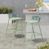 Christopher Knight Home Hearth 29.5″H Patio Barstools Set of 2, Aluminum Frame Barstool, Woven Rpoe Island Counter Stool, Scallop-shaped Backrest Bistro Chairs for Balcony Backyard Garden, Sage Green(Sage Green)