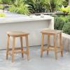 Christopher Knight Home Lily Set of 2 Patio Barstool, Acacia Wood & Woven Rope Outdoor Counter Stool with Footrest, Backless Wooden Barstool Chairs for Backyard Balcony Garden, Beige + Teak