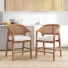 Christopher Knight Home Set of 2 Morley Wooden Counter Height Bar Stool, Kitchen Island Barstool with footrest, Curved Backrest Dining Chair, Soft Removable Cushions, Beige+Natural(Beige+natural)