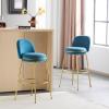 Christopher Knight Home Wally Barstool Set of 2, Metal Bar Stools for Kitchen Island, Fabric Accent Chair for Bar Table, Modern Counter Stools with Footrest and Backrest, Blue and Gold(Blue and Gold)