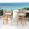 Christopher Knight Home Zax Set of 2 Patio Barstool, Acacia Wood & Rope Outdoor Counter Stool with Backrest/Footrest, Barstool Chairs with Cushion Seating for Backyard Balcony Garden, Beige + Teak(Beige + Teak)