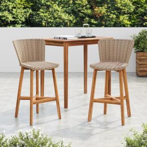 Christopher Knight Home Aurora Patio Barstool Set of 2, Outdoor Counter Stool with Finished Wood and Wicker, Accent Chair with Backrest/Footrest for Bar Table/Kitchen Islands, Light Brown + Teak(Light Brown + Teak)