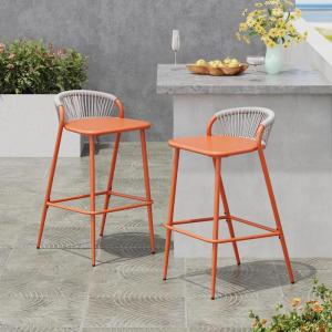 Christopher Knight Home Hearth 29.5″H Patio Barstools Set of 2, Aluminum Frame Barstool, Woven Rpoe Island Counter Stool, Scallop-shaped Backrest Bistro Chairs for Balcony Backyard Garden, Sage Green(Orange)