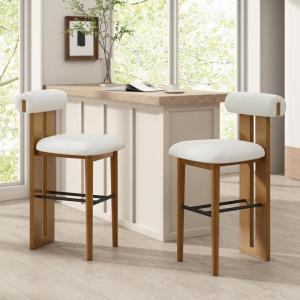 Christopher Knight Home Irene Set of 2 Indoor Wooden Barstool, Ergonomic Walnut Finished Bar Chairs, Sturdy Rubberwood Frame Counter Stool, Bar Stools for Kitchen Island, Ivory & Walnut(White & Walnut)