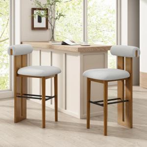 Christopher Knight Home Irene Set of 2 Indoor Wooden Barstool, Ergonomic Walnut Finished Bar Chairs, Sturdy Rubberwood Frame Counter Stool, Bar Stools for Kitchen Island, Ivory & Walnut(Ivory & Walnut)
