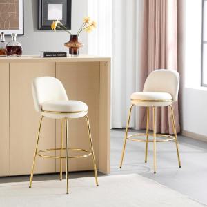 Christopher Knight Home Wally Barstool Set of 2, Metal Bar Stools for Kitchen Island, Fabric Accent Chair for Bar Table, Modern Counter Stools with Footrest and Backrest, Blue and Gold(Beige and Gold)