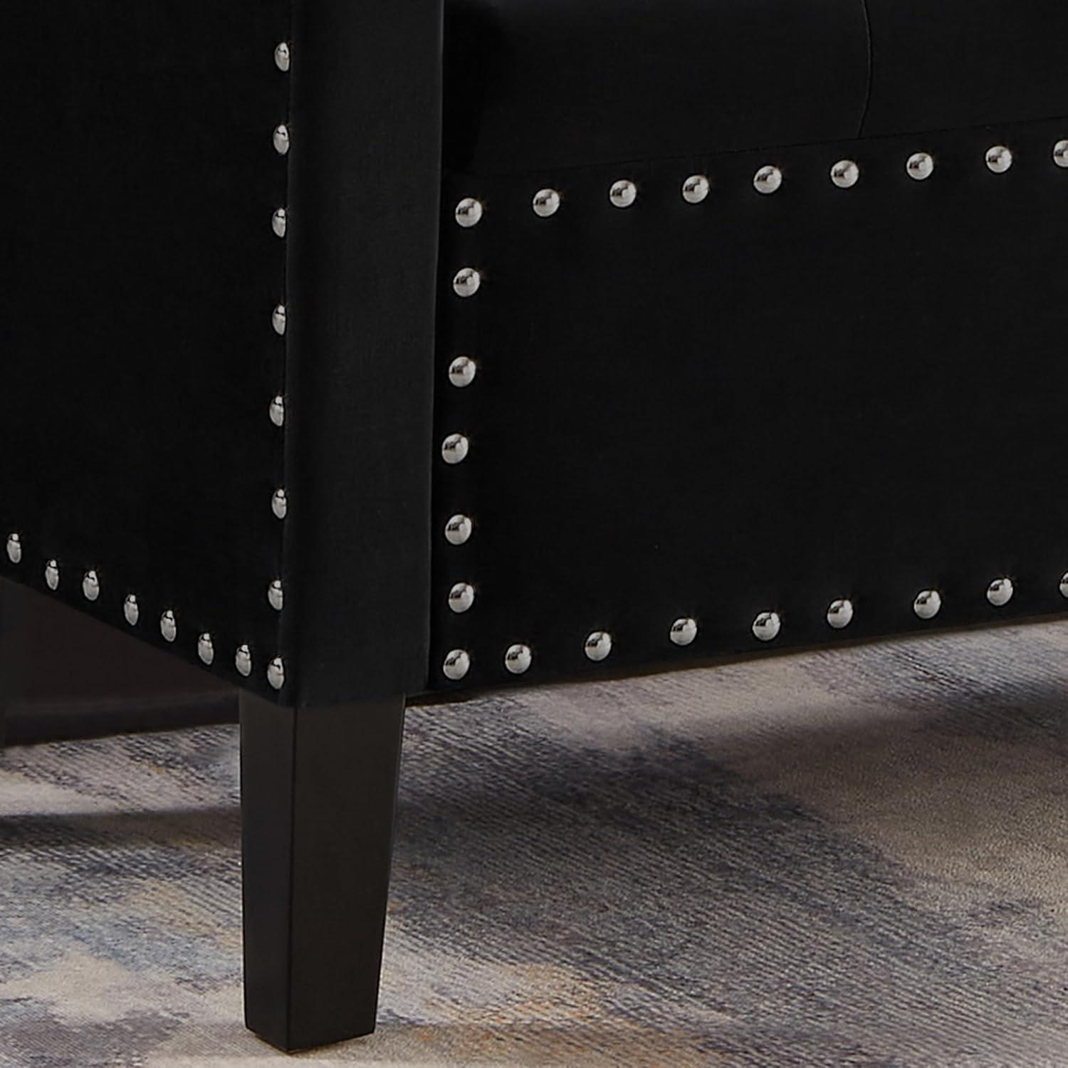 image:imageChristopher Knight Home Kenilwo 48 Velvet Storage Ottoman with Armrest Upholstered Storage Bench with Tufted Button Nails Trim Rectangular Ottoman Bench for Entryway Living Room Bedroom GrayBlack