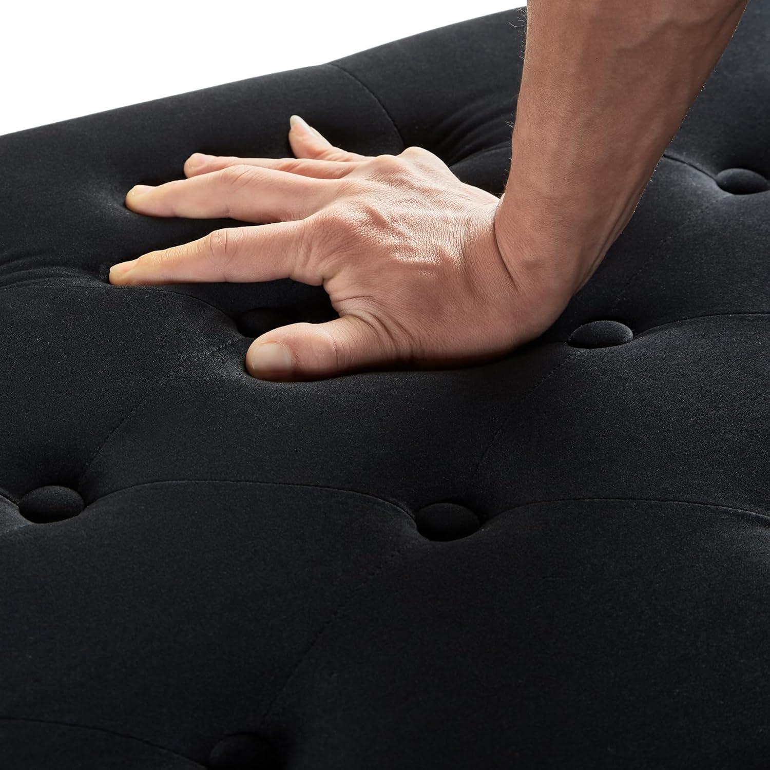 image:imageChristopher Knight Home Kenilwo 48 Velvet Storage Ottoman with Armrest Upholstered Storage Bench with Tufted Button Nails Trim Rectangular Ottoman Bench for Entryway Living Room Bedroom GrayBlack