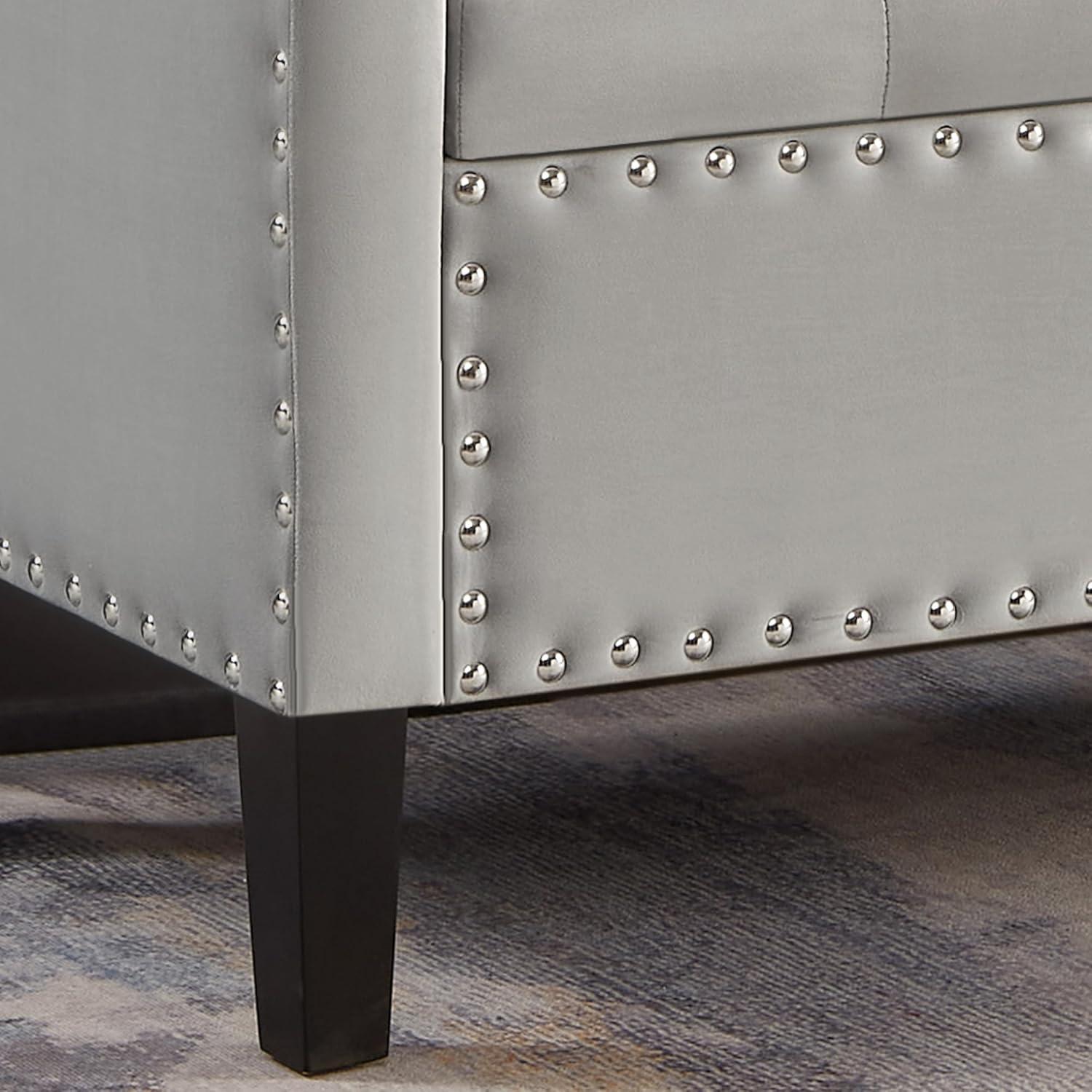 image:imageChristopher Knight Home Kenilwo 48 Velvet Storage Ottoman with Armrest Upholstered Storage Bench with Tufted Button Nails Trim Rectangular Ottoman Bench for Entryway Living Room Bedroom GrayGrey