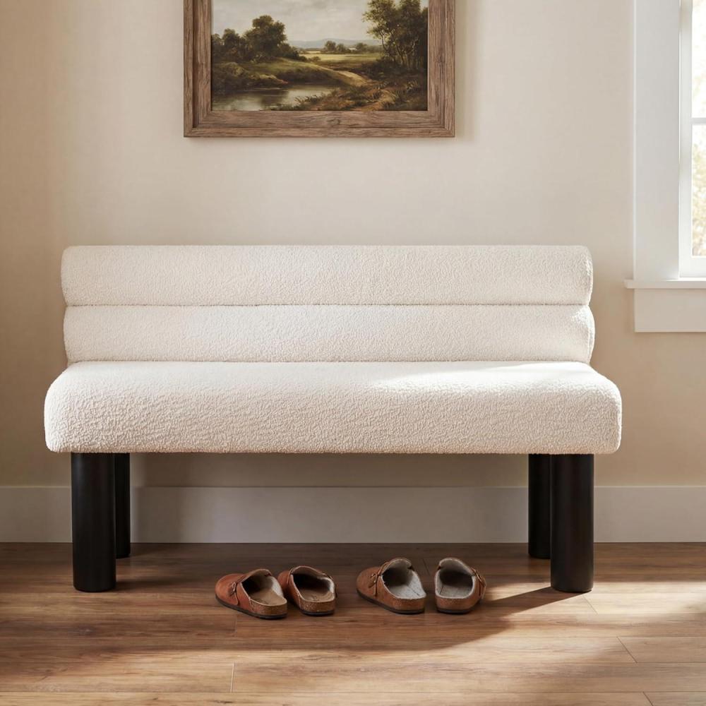 image:imageChristopher Knight Home Wally Boucle Upholstered Dining Bench Modern Large Dining Room Chair Entryway Ottoman Bench Bedroom End of Bed Seating Armless Desing and Wooden Frame Milky WhiteBlack
