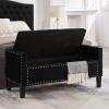 Christopher Knight Home Kenilwo 48” Velvet Storage Ottoman with Armrest, Upholstered Storage Bench with Tufted Button Nails Trim, Rectangular Ottoman Bench for Entryway Living Room Bedroom, Gray(Black)