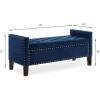 Christopher Knight Home Kenilwo 48” Velvet Storage Ottoman with Armrest, Upholstered Storage Bench with Tufted Button Nails Trim, Rectangular Ottoman Bench for Entryway Living Room Bedroom, Gray(Navy Blue)