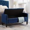 Christopher Knight Home Kenilwo 48” Velvet Storage Ottoman with Armrest, Upholstered Storage Bench with Tufted Button Nails Trim, Rectangular Ottoman Bench for Entryway Living Room Bedroom, Gray(Navy Blue)